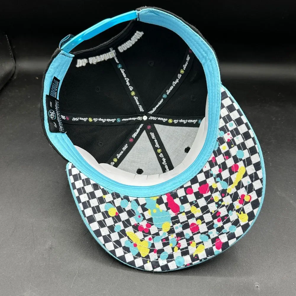 TAC Splat‎ Hat Snapback Checker Multicolor Brim Black Blue O/S Party  90s Skater